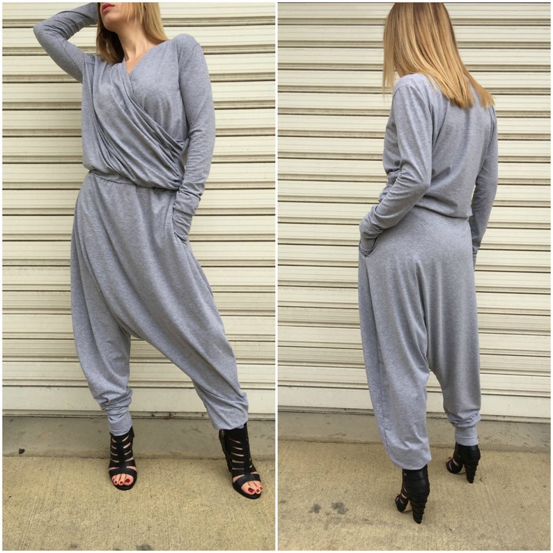 Extra Long Sleeves Jumpsuit / Loose Casual Drop Crotch Harem Etsy