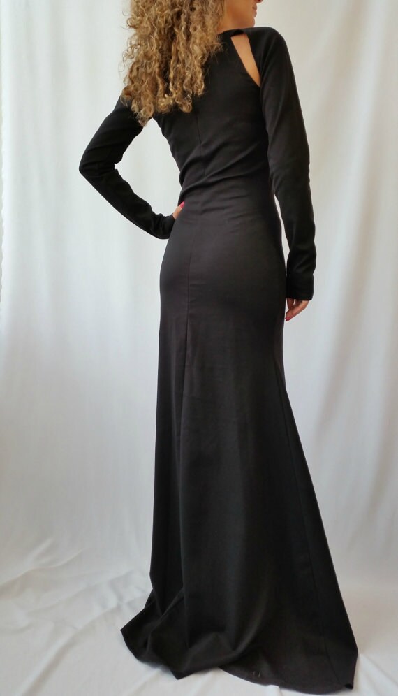 Black Maxi Dress Loose Kaftan Elegant Jersey Dress Long Sleeves Asymmetric Dress Nights in Prague EXPRESS SHIPPING