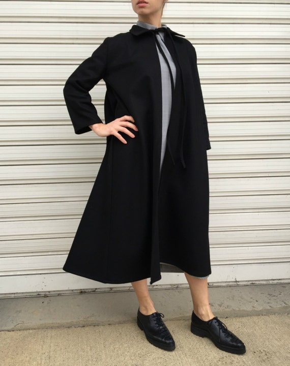 Black Wool Cape Coat with Pockets / Women Black Wool Cardigan | Etsy