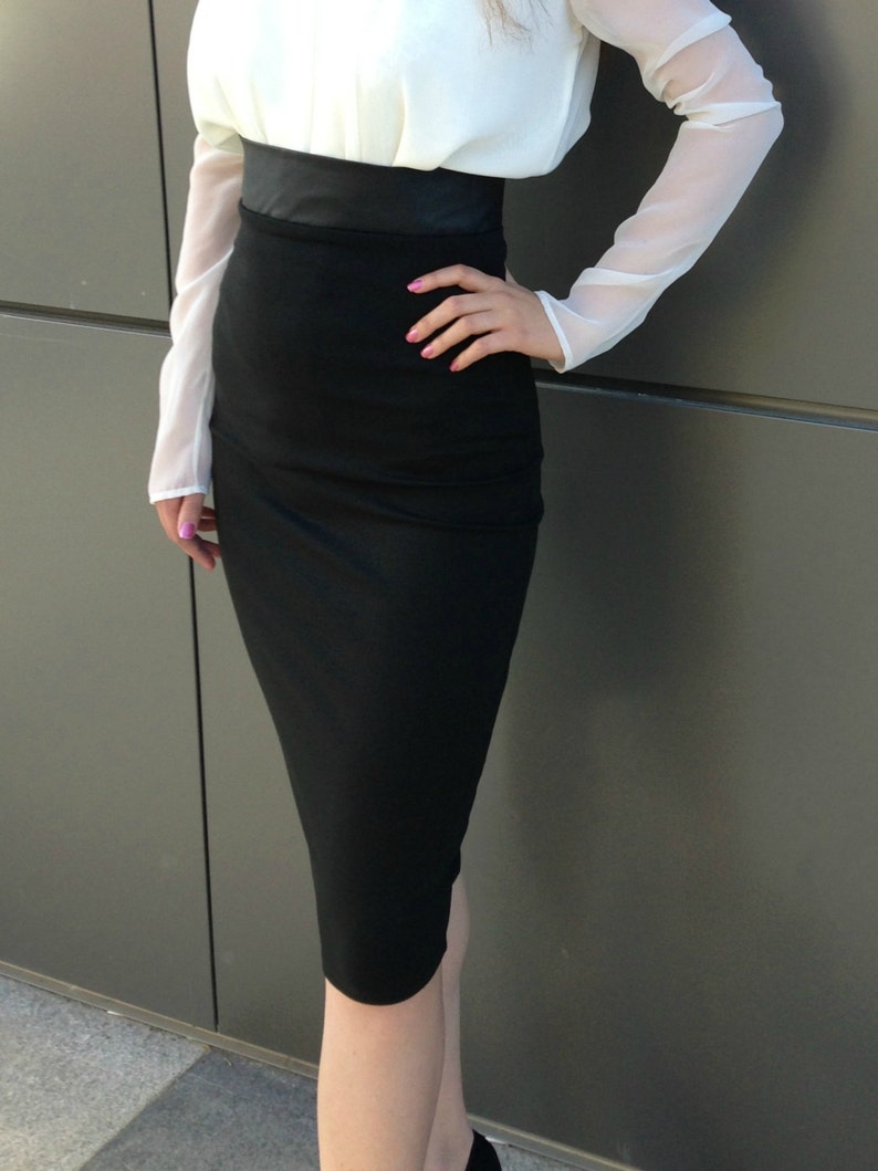 Black Pencil Skirt High Waisted Leather Skirt Under Knee - Etsy