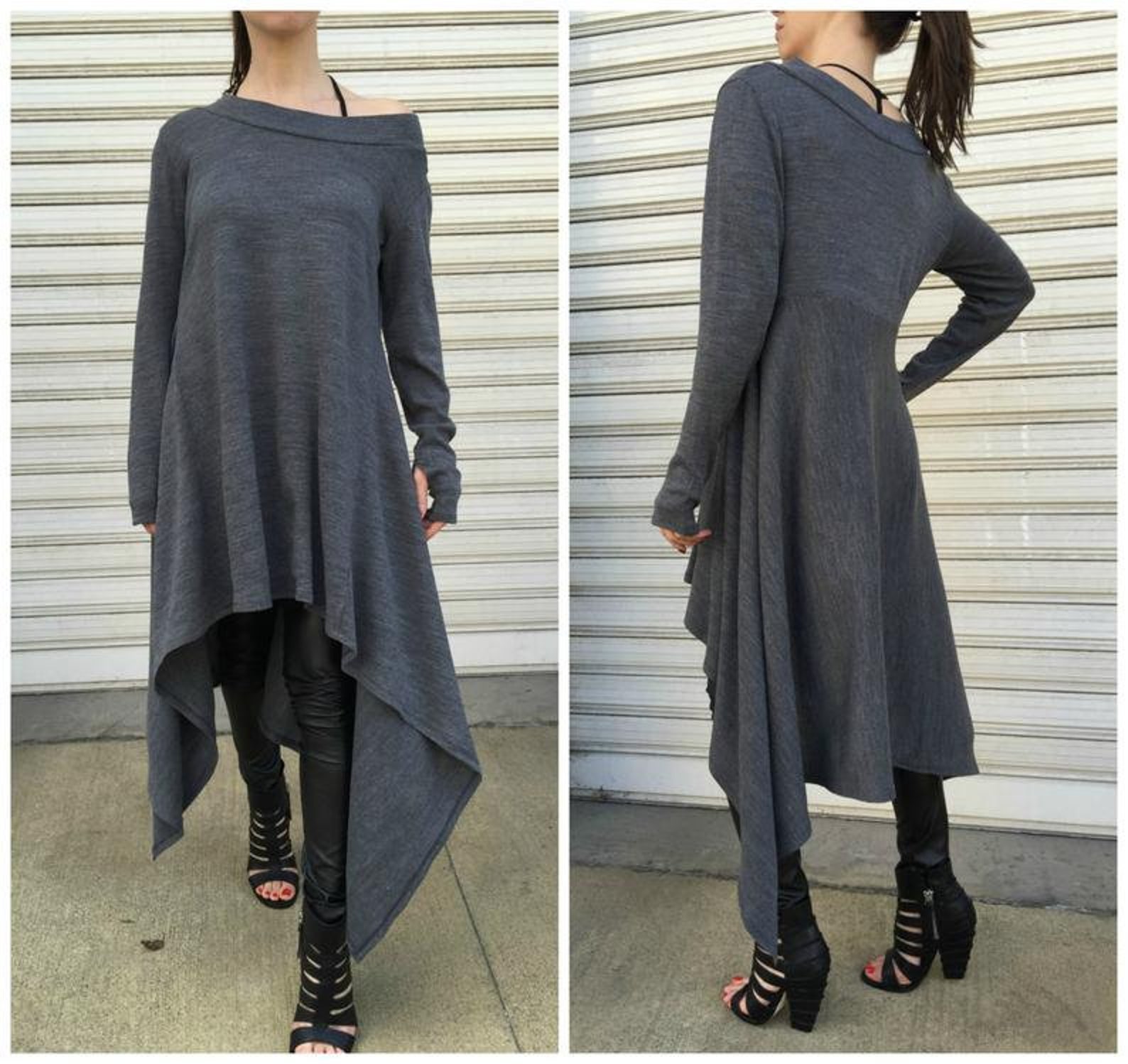 Black Asymmetrical Sweater Top / Oversize Sweater Dress / Long | Etsy