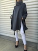 loose Long Sleeves Wool Poncho Coat with Pockets and Belt 