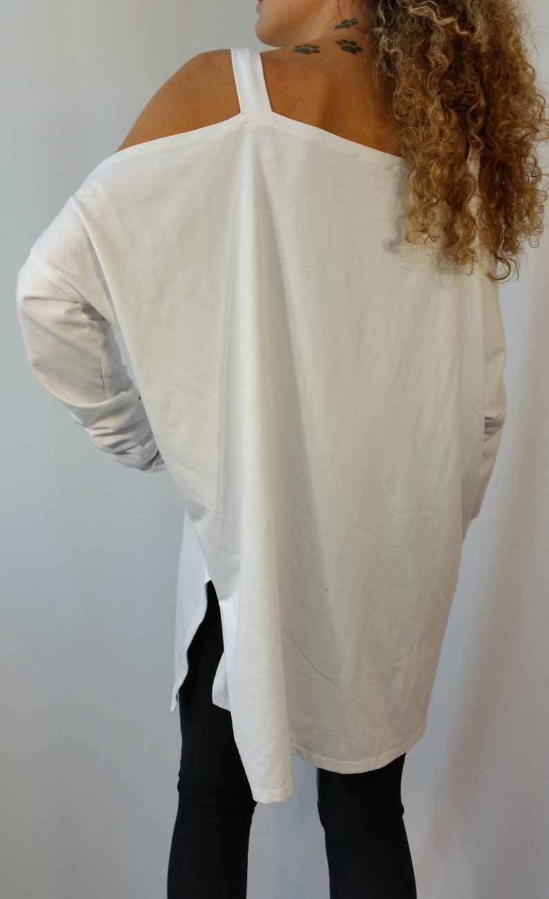 White Asymmetrical Tunic Top / Loose Open Shoulders Blouse / - Etsy