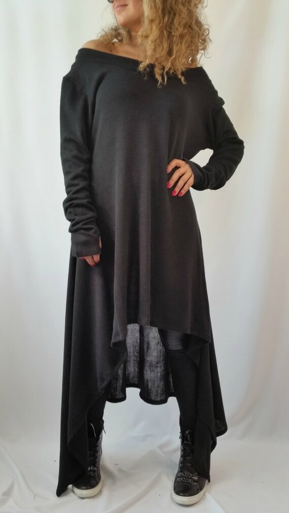 Black Asymmetrical Sweater Top / Oversize Sweater Dress / Long Etsy