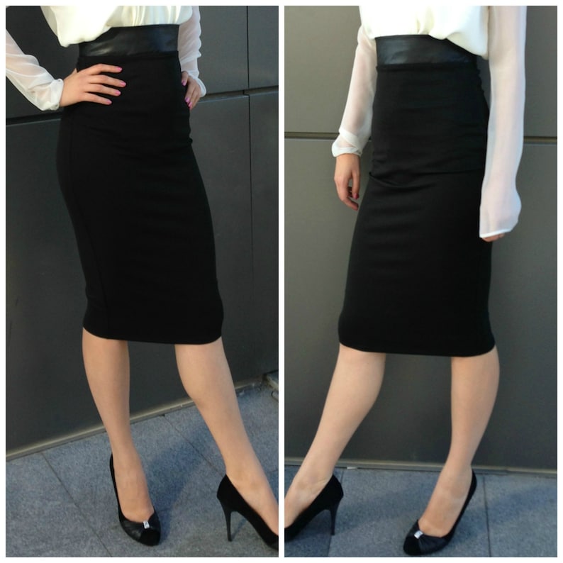 Fashion Skirt  Casual Skirt  EXPRESS SHIPPING  MD 10020 Under Knee Tight  Skirt Black Pencil Skirt High Waisted Leather  Skirt