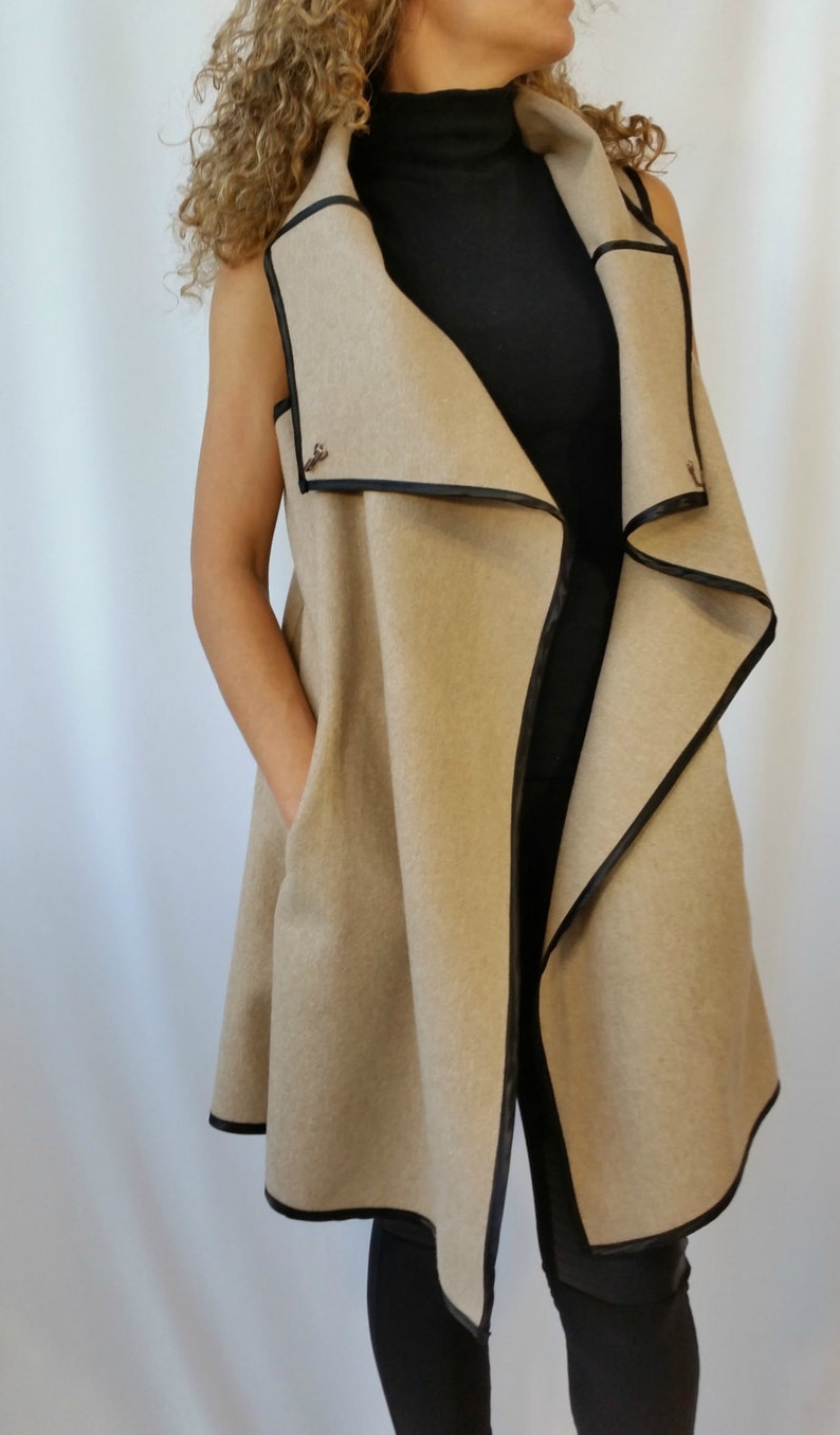 High Collar Coat / Oversize Women Vest With Pockets / Wool Etsy