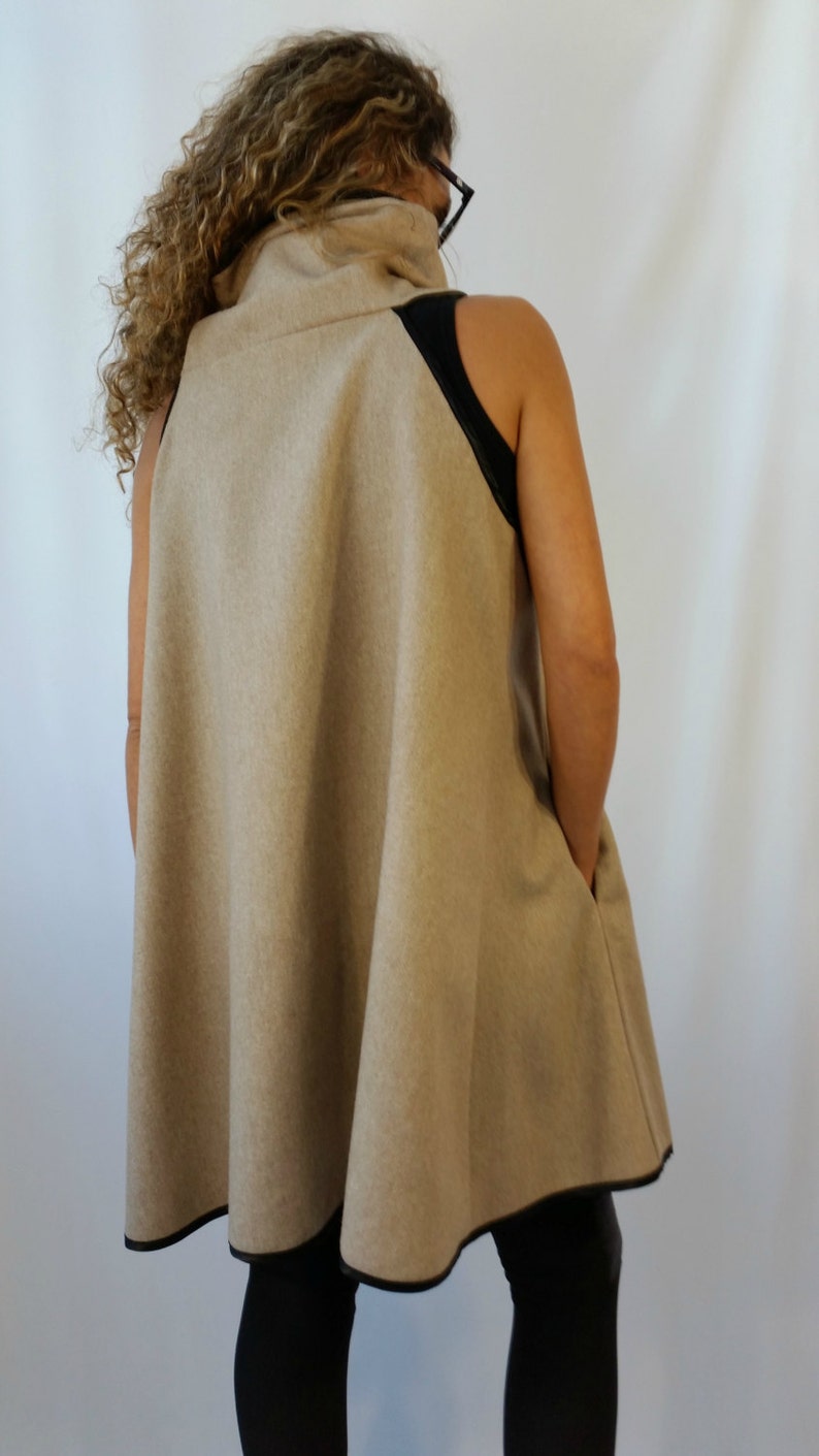 High Collar Coat / Oversize Women Vest With Pockets / Wool Etsy