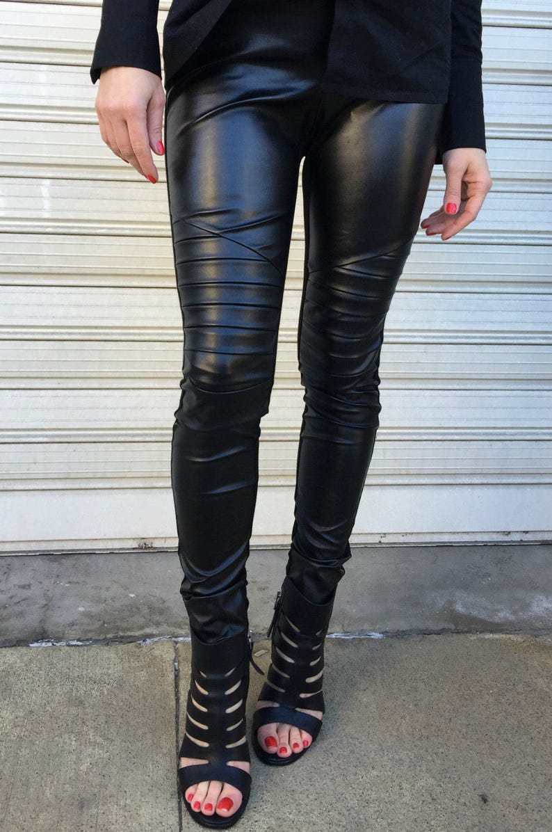 Black Long Faux Leather Moto Leggings