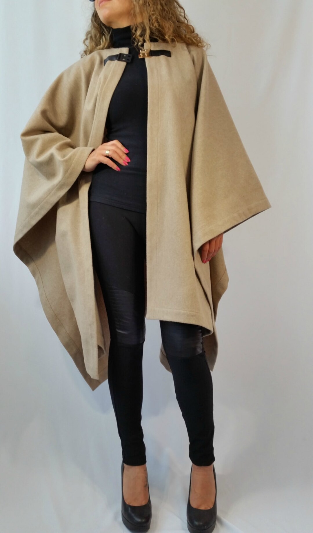Beige Women Poncho Cape Coat / Winter 