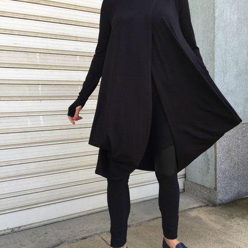 Black Asymmetric Long Sleeve Tunic Top / Women Casual Hoodie - Etsy