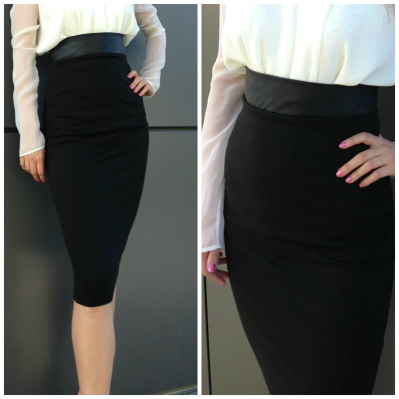 Fashion Skirt Casual Skirt EXPRESS SHIPPING MD 10020 Under Knee Tight Skirt Black Pencil Skirt High Waisted Leather Skirt