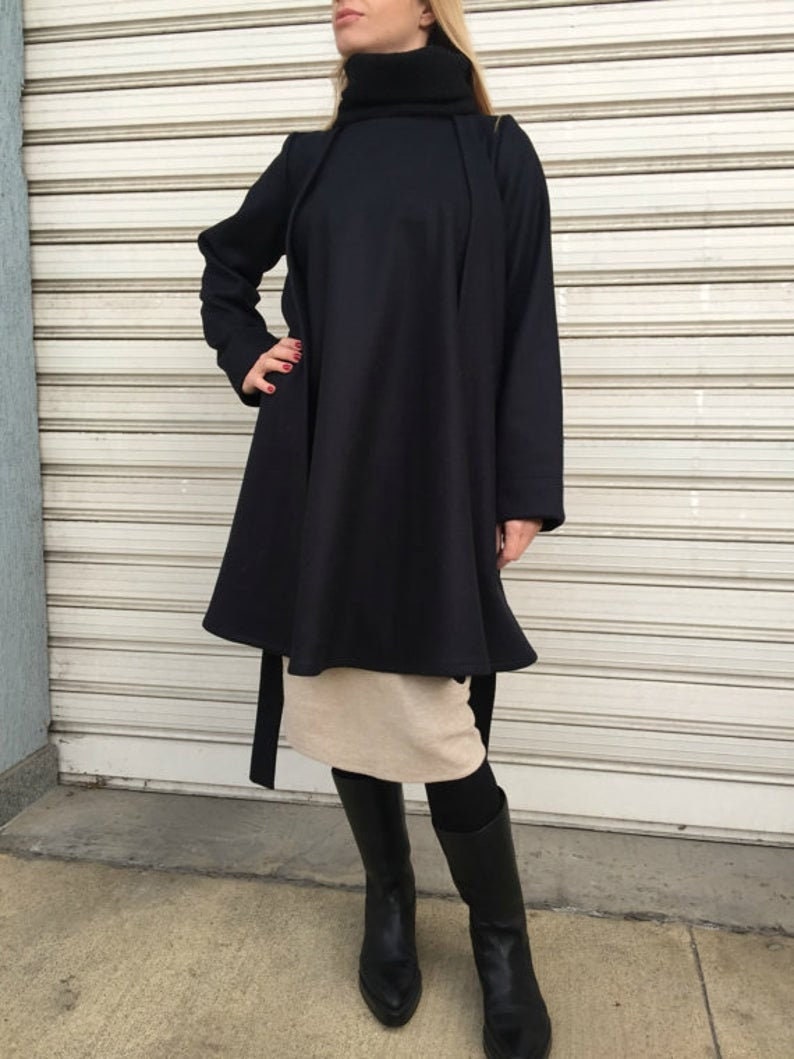 Wool Poncho Coat With Pockets / Women Cape Coat / Long Sleeve - Etsy