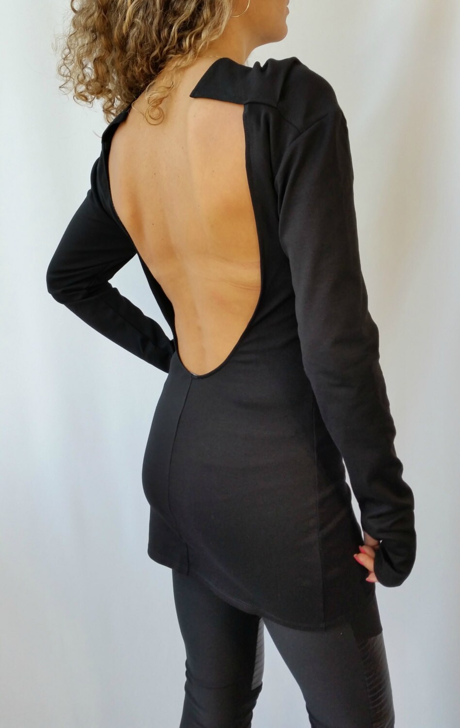 Black Backless Top / Women Blouse 