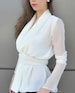 White Women Shirt / Chiffon Evening Shirt / Elegant Long Sleeved Top with Belt / Extravagant Chiffon Blouse – “Tiffany case” 