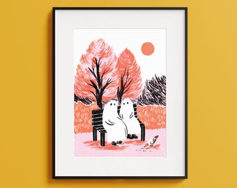 Valentines Ghosts Art Print: Spooky Queer Love, A4 Giclée Print