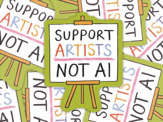 Support Artists Not AI Sticker | Recycled Paper, Anti-AI Laptop Sticker