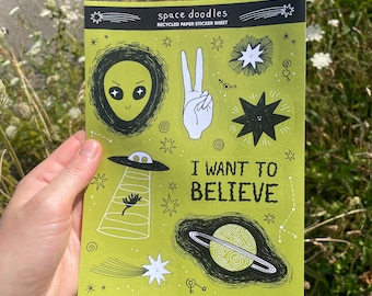 Space Doodles – A5 Recycled Paper Sticker Sheet