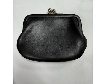 Coach Coin Purse Womens Small Black Good Vintage Kiss Lock Leather