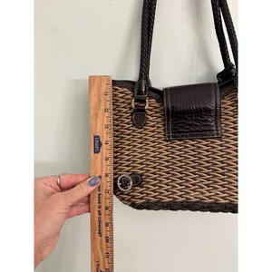 Brighton Woven W/Black Leather Trim Purse Braided Handles Heart Charm Bild 5