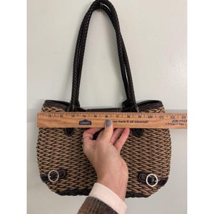 Brighton Woven W/Black Leather Trim Purse Braided Handles Heart Charm Bild 7