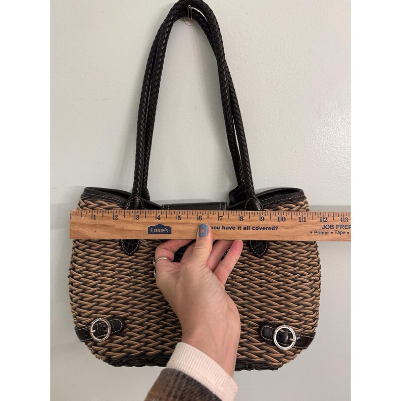 Brighton Woven W/Black Leather Trim Purse Braided Handles Heart Charm Bild 7