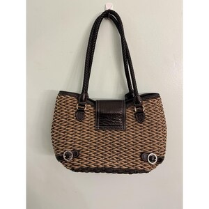 Brighton Woven W/Black Leather Trim Purse Braided Handles Heart Charm Bild 3