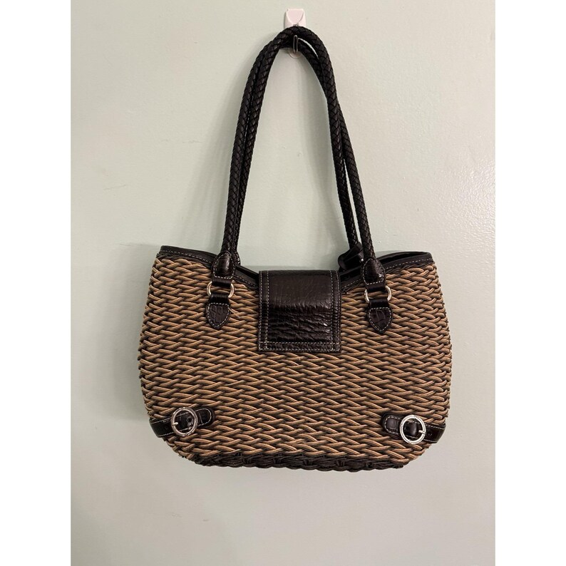 Brighton Woven W/Black Leather Trim Purse Braided Handles Heart Charm Bild 3