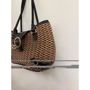 Brighton Woven W/Black Leather Trim Purse Braided Handles Heart Charm Bild 4