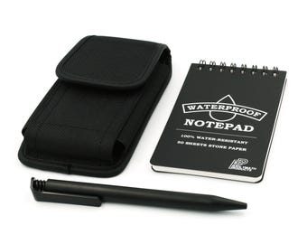 Waterproof Notepad Set with Pouch – 100% water-resistant stone paper notebook, pen and durable nylon pouch. All weather, outdoor, hiking.