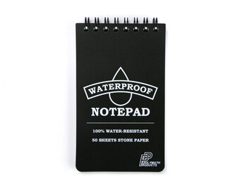 Waterproof Notepad – 100% water-resistant stone paper notebook. Handy pocket/palm size (3 x 5 inches). All weather, rain, outdoor, hiking.