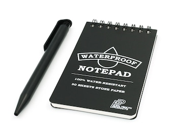 Waterproof Notepad & Pen Set – featuring 100% water-resistant stone paper notebook. All weather, rain, outdoor, hiking, scouts.