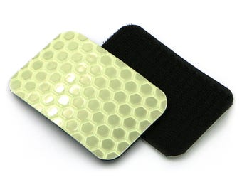 Cyflect Patch - Glow-in-the-dark retroreflective patches. ‘Hook’ fastener, for clothing, backpacks, jackets. Personal / kit marker. UK-Made.