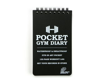 Pocket Gym Diary – 100-page workout log. Handy size (3 x 5 inch); fits in any pocket. 100% waterproof and sweatproof fitness training diary.