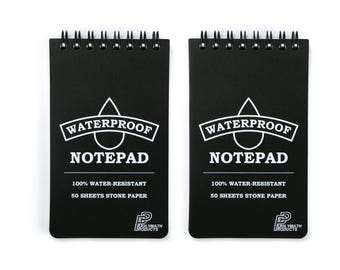 Waterproof Notepad – 100% water-resistant stone paper notebook. Handy pocket/palm size (3 x 5 inches). All weather, outdoor, hiking. 2 pack.