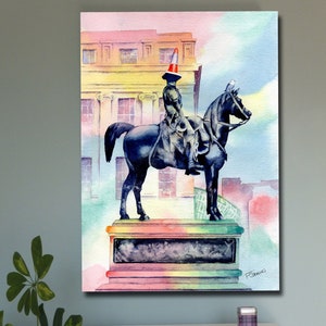 DUKE of WELLINGTON Statue Conehead GLASGOW City iconic Scotland art canvas print of original watercolour painting Scottish watercolor