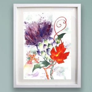 THISTLE MAPLE LEAF A4 or A3 Print - Scotland & Canada - Art print of original watercolour painting