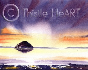 AILSA CRAIG SCOTLAND Kunstdruck eines Original Aquarells von schottischem Künstler.