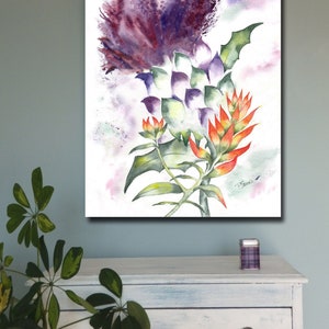 THISTLE and INDIAN PAINTBRUSH Scotland and Wyoming canvas print of painting artwork wall art picture scottish