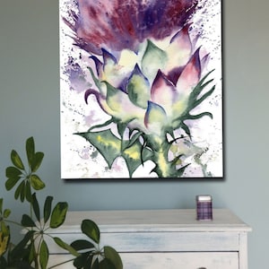SCOTTISH THISTLE  Scotland art canvas print of original watercolour painting heritage emblem thistles watercolor