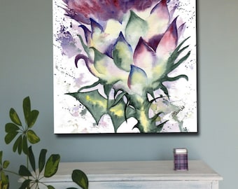 SCOTTISH THISTLE  Scotland art canvas print of original watercolour painting heritage emblem thistles watercolor