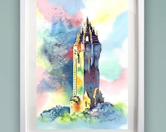 WALLACE MONUMENT A4 or A3 Print - Stirling Landscape - Art print of original Scottish watercolour painting