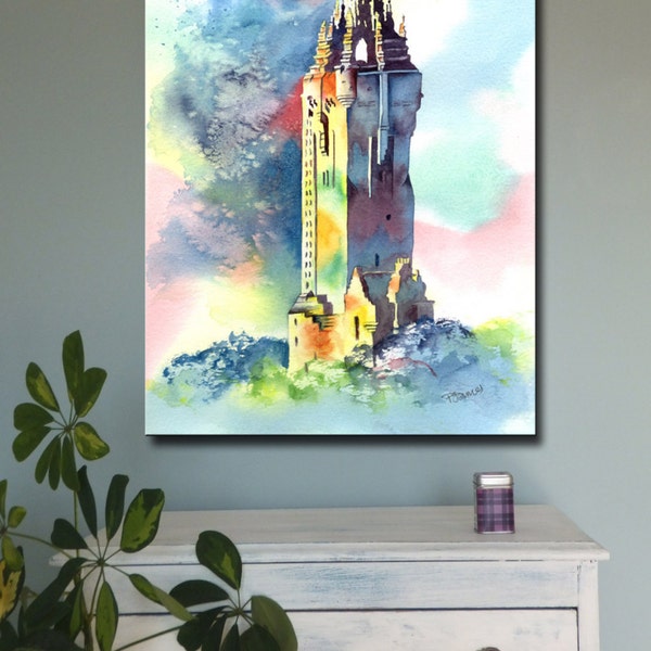 WALLACE MONUMENT STIRLING Ecosse impression de toile d’art de peinture à l’aquarelle originale scottish landscape history castles heritage watercolor