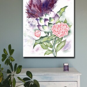 THISTLE AND PEONY Scotland and Indiana canvas print of original painting artwork wall art picture Scottish