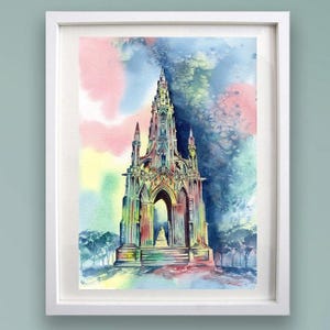 SCOTT MONUMENT EDIMBURGO Stampa A4 o A3 - Stampa artistica di un acquerello scozzese originale - Paesaggio scozzese