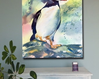 FUNKY PUFFIN art canvas or original painting artwork wall art picture