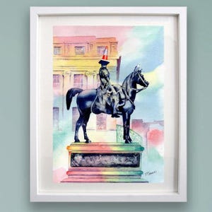 DUKE of WELLINGTON A4 or A3 Print - Art print of original Scottish watercolour painting - Conehead statue Glasgow City humour