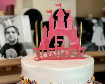 Disney Princess Pink Acrylic Castle Cake Topper, Disney Cake Topper, Cake Topper, Disney Font, Girls Birthday Decor, Girl Birthday Sprinkle