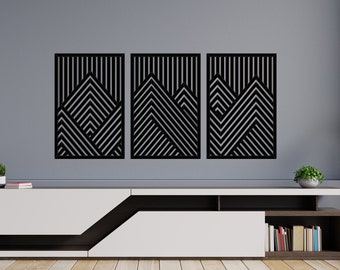 Modern Wall Décor Panels, Mountain Wood panels, Abstract Wooden Wall Art Set of 3 - Rustic Large Wall Art Set of 3