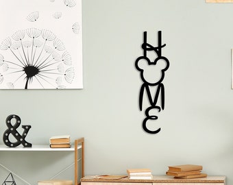 Wood Home Mickey Silhouette Sign, Mickey Cutout Home Sign, Disney Wall Decor, Entry Way Decor, Realtor Gift, Housewarming Gift