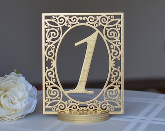 Números de mesa, números de mesa dorados, números de mesa plateados, números de madera dorados metalizados, números de boda dorados pintados a mano